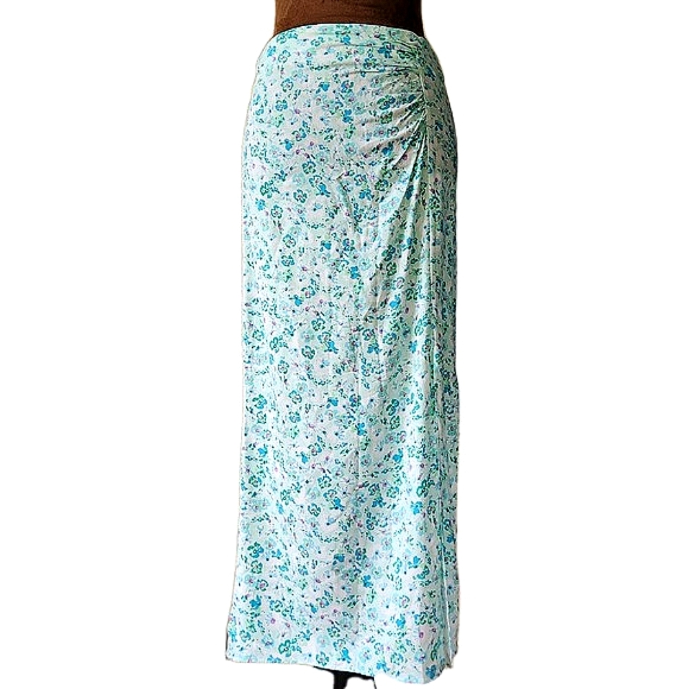 Primark Skirt Size 2 Floral Green Blue Ditsy Floral Side Slit Cottage Bohemian‎